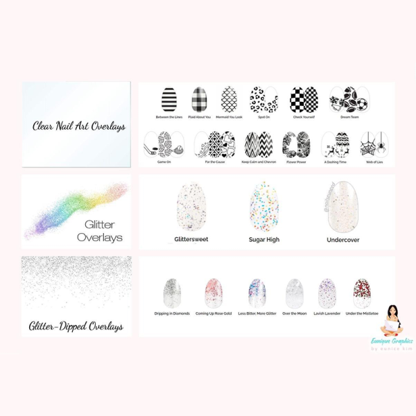 Glitter overlays, glitter dipped overlays, and clear overlay design