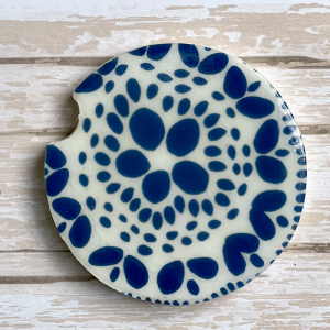 white and navy abstract  car coaster