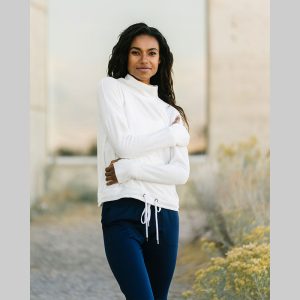 White Pocket Drawstring Mock Sweatshirt